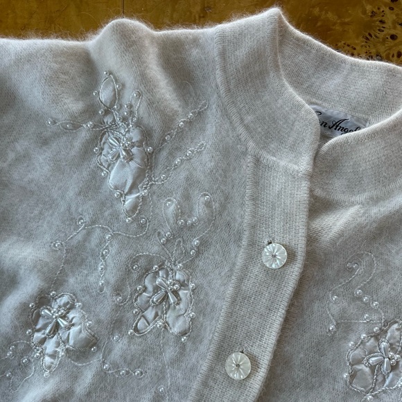 Vintage Angora & Lambswool Embellished Grandma Cardigan - Picture 3 of 6